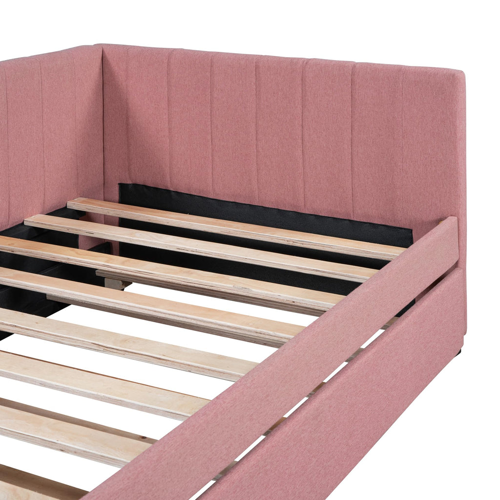 Pink Linen Fabric Twin Size Daybed with Trundle I98301