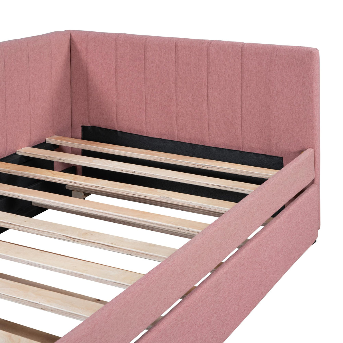 Pink Linen Fabric Twin Size Daybed with Trundle I98301