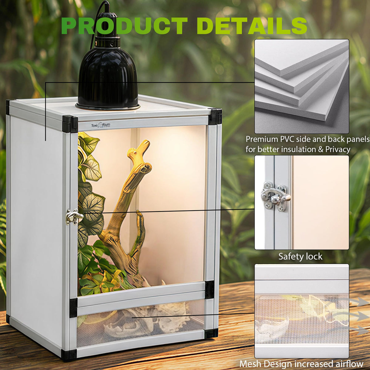 PVC Habitat Enclosure with Screen & Acrylic Doors, 12"x12"x18" Reptile Terrarium A89675