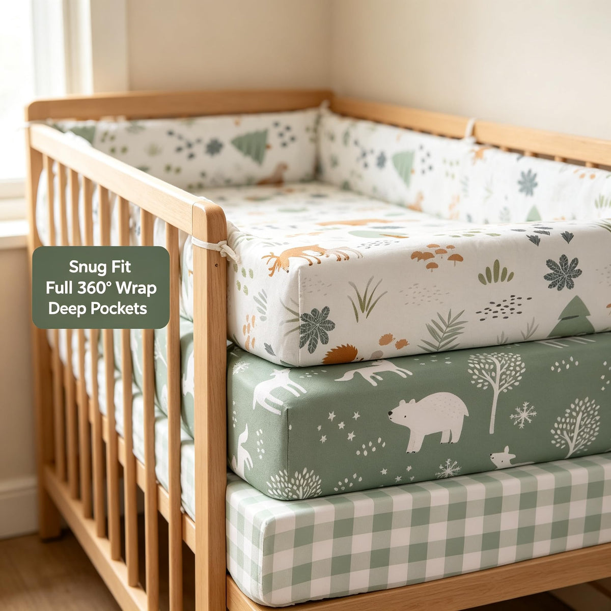 3 Pack Fitted Neutral Baby Crib Sheets S644835