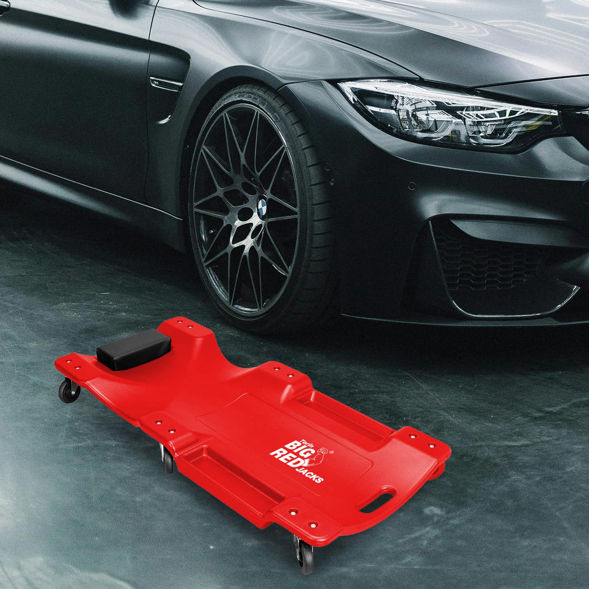 Rolling Garage Creeper with Padded Headrest and 6 Casters D355