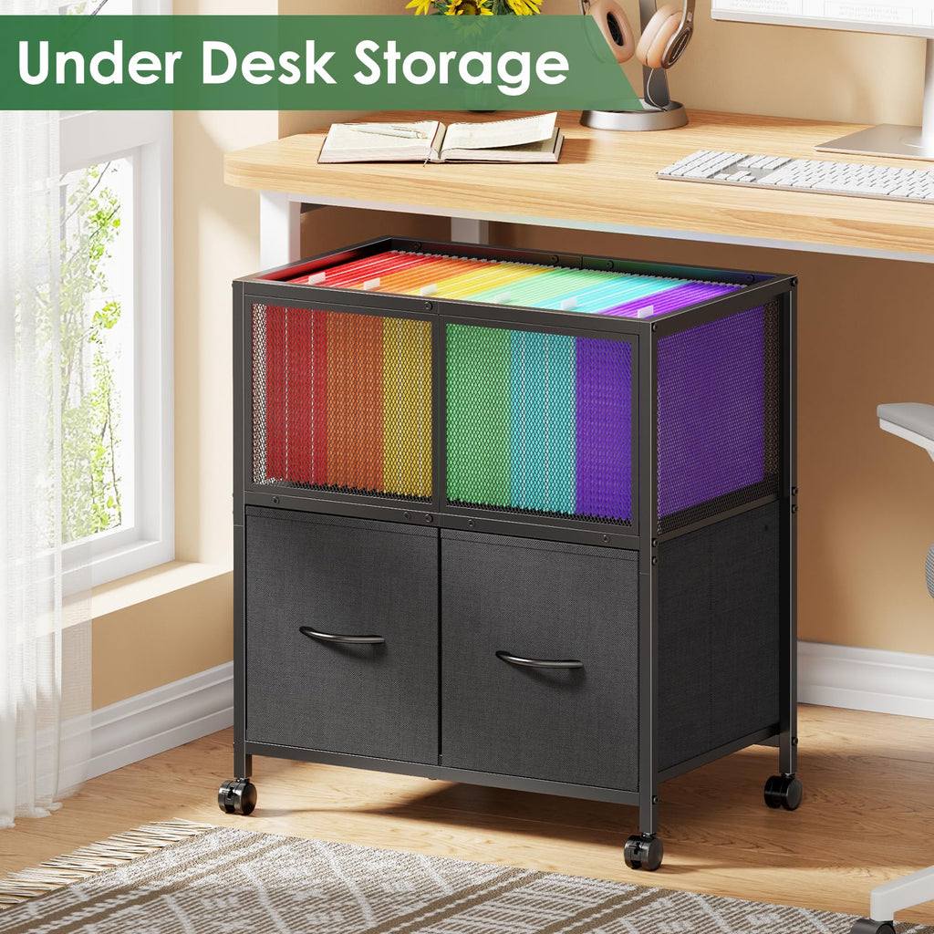Rolling File Cart with 2 Fabric Drawers J230862