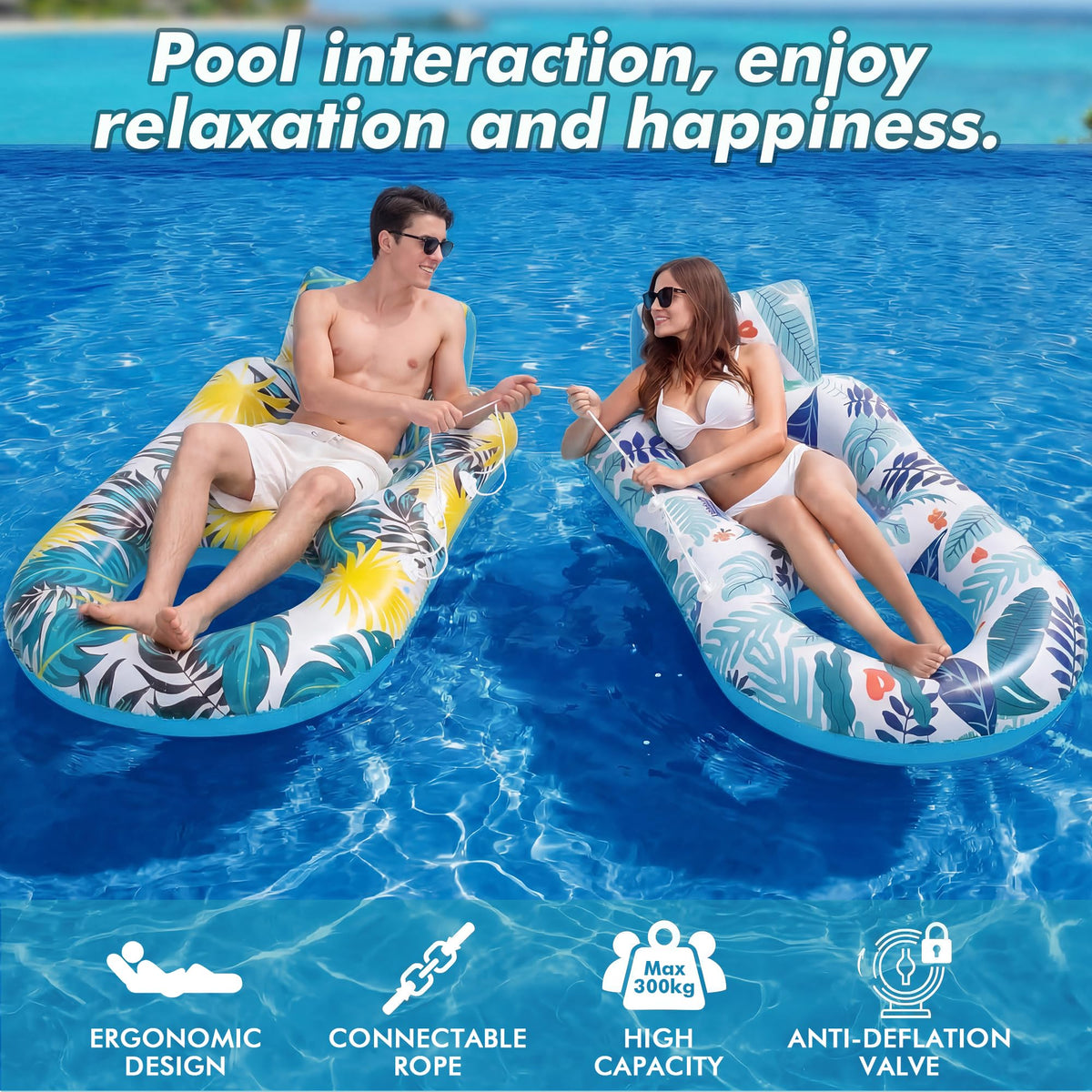 2 Pack Adult Pool Float Lounger with Cup Holders X23277