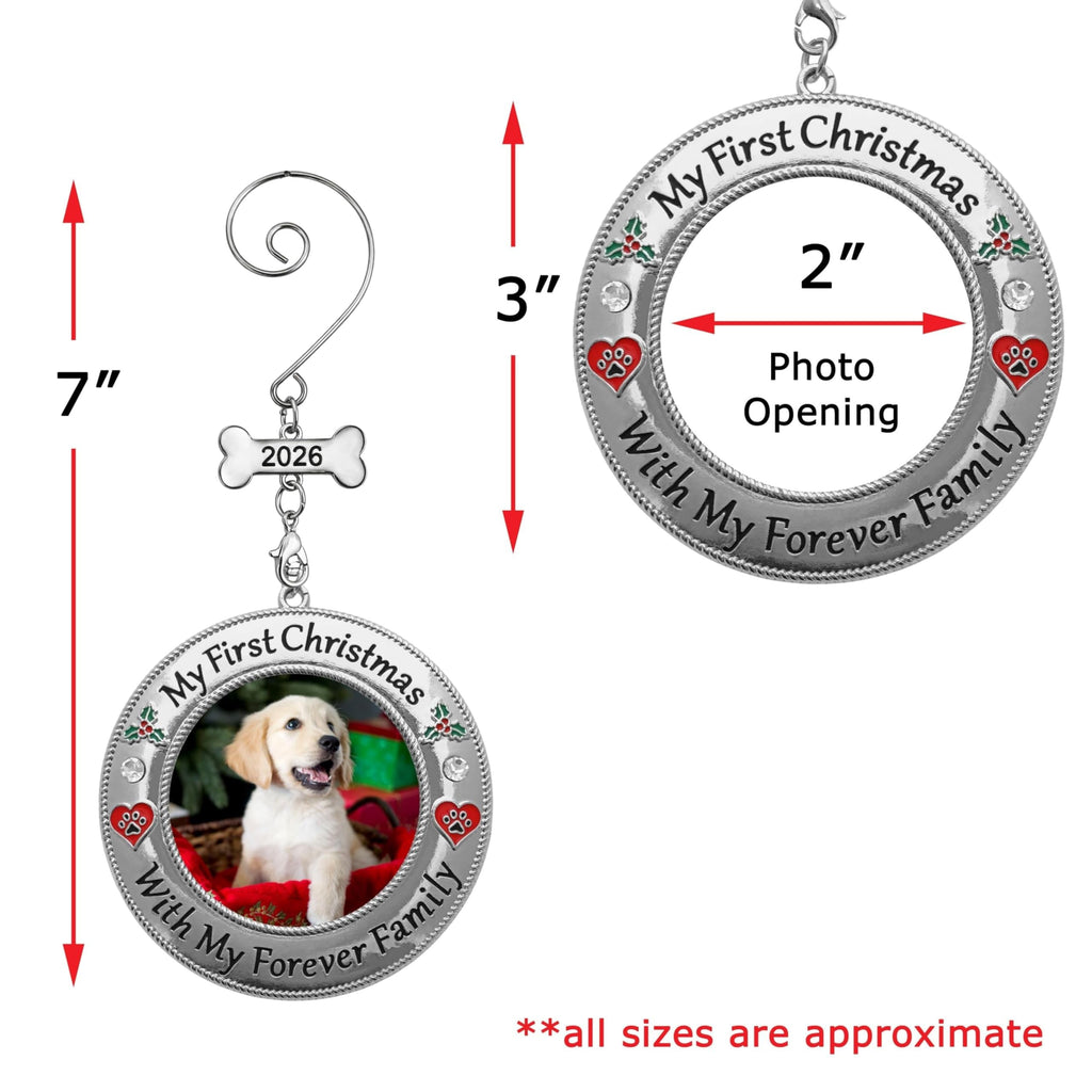 Dog Photo Ornament with Red Heart, 3 Inch D2158