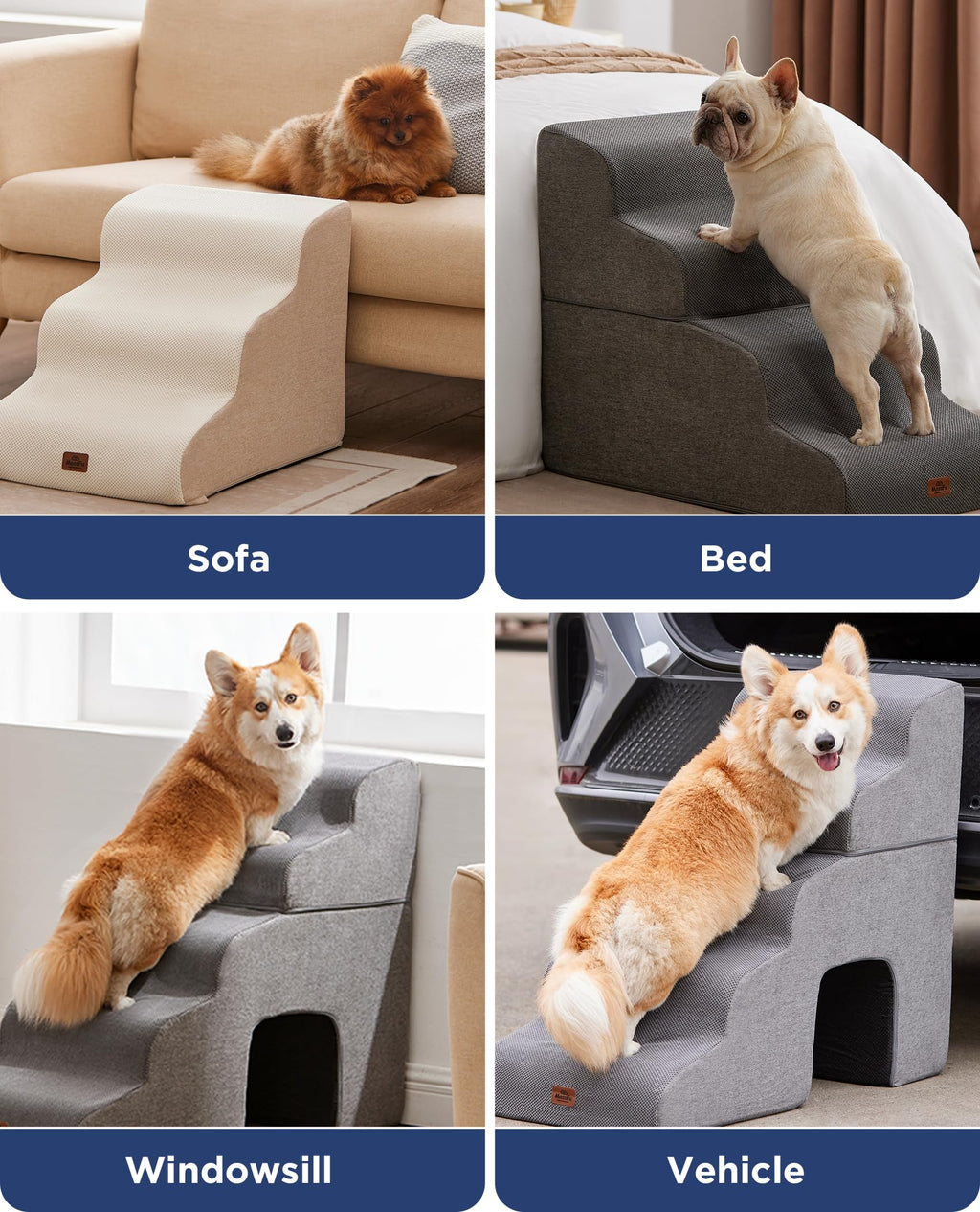 Gray 5-Step Curved Dog Stairs Ramp U7619