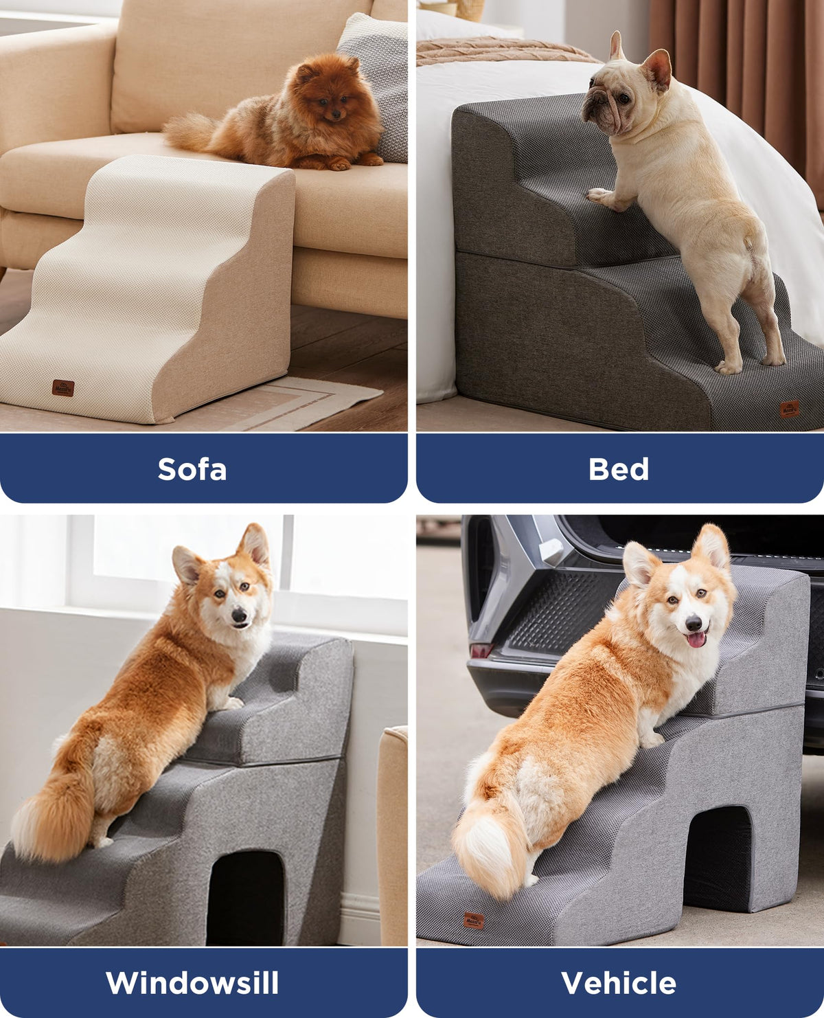 Gray 5-Step Curved Dog Stairs Ramp U7619