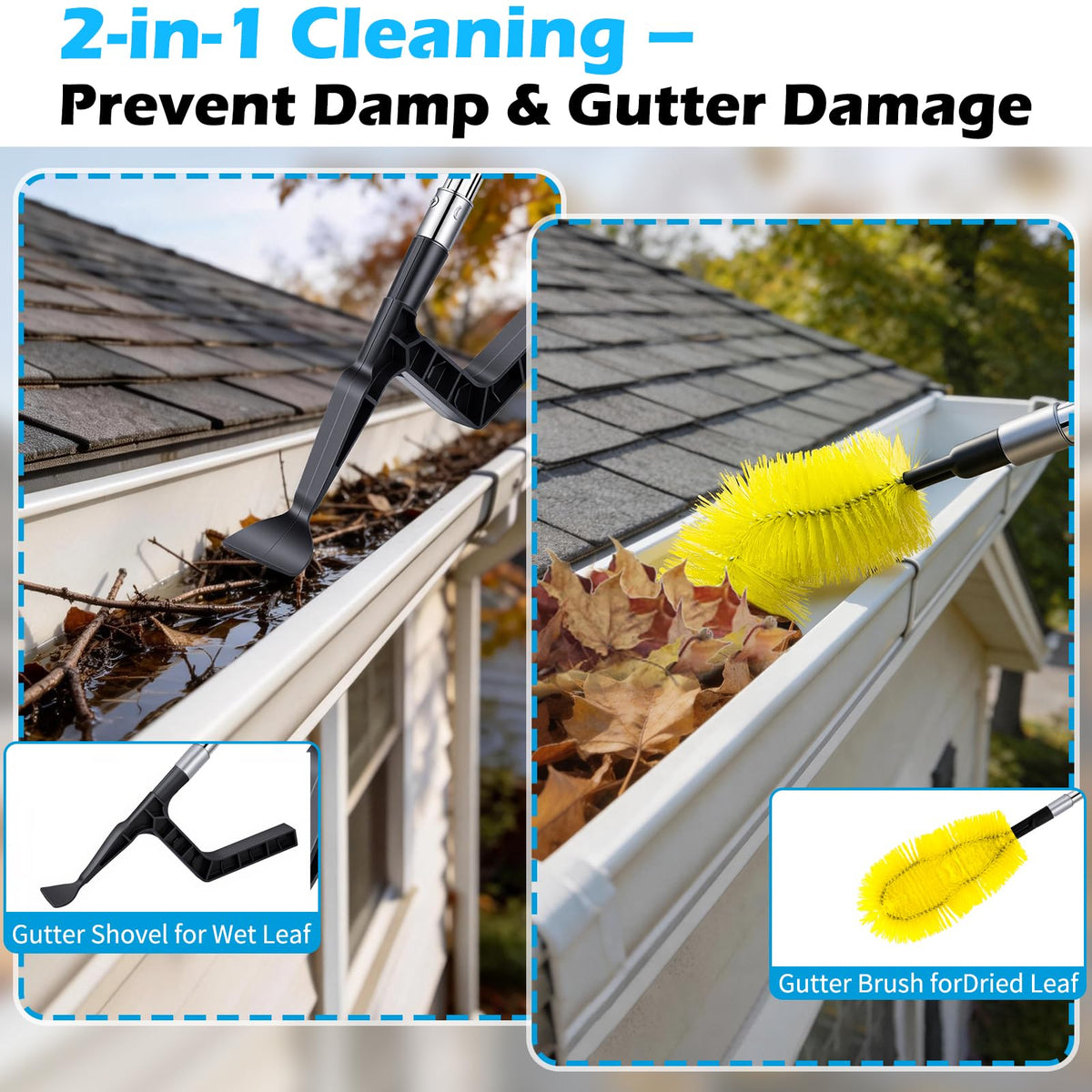 13FT Adjustable Gutter Cleaning Brush Kit with Shovel W841