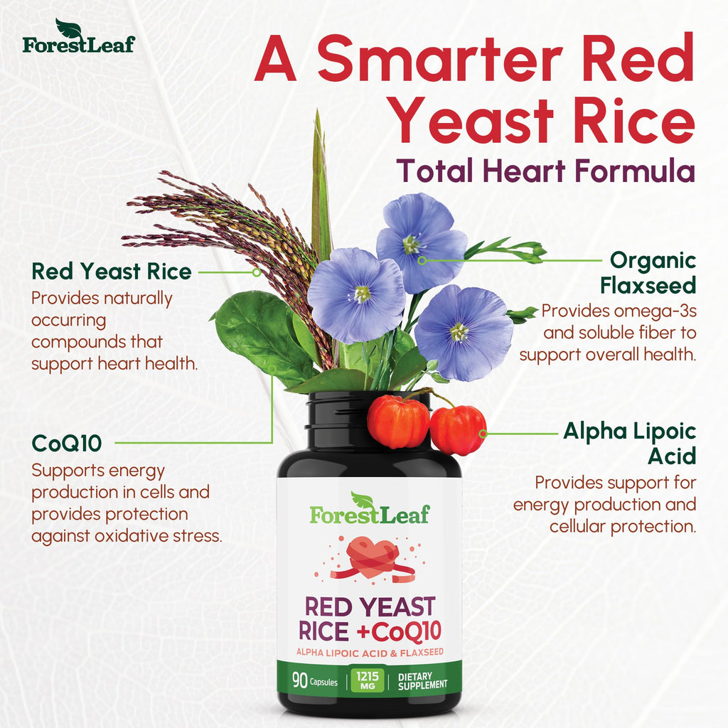 Red Yeast Rice 1215 mg CoQ10 Alpha Lipoic Acid Flaxseed 90 Capsules V691