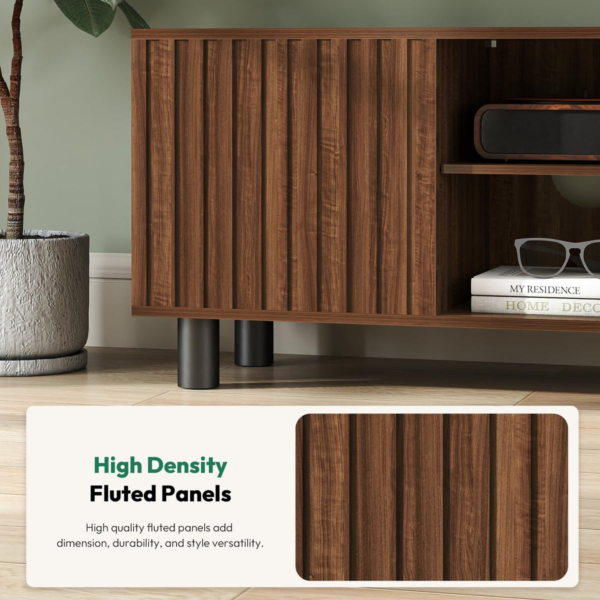 Walnut TV Stand with Mount for 65-75 Inch TV A9007