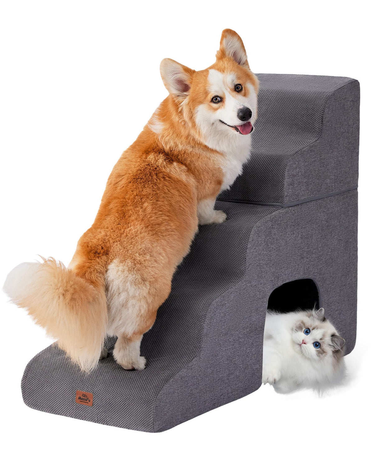 Gray 5-Step Curved Dog Stairs Ramp U7619