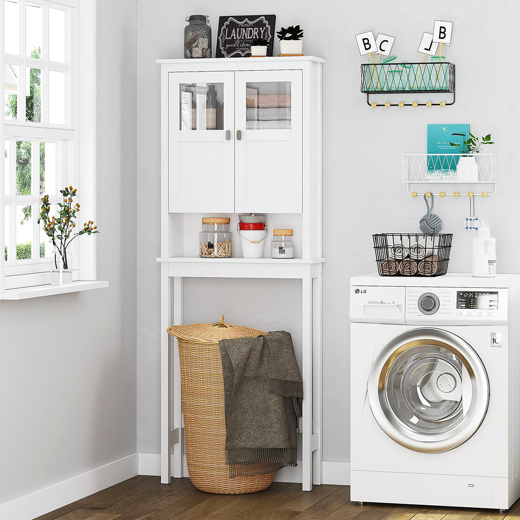 White Over the Toilet Storage Cabinet with Glass Doors C75761