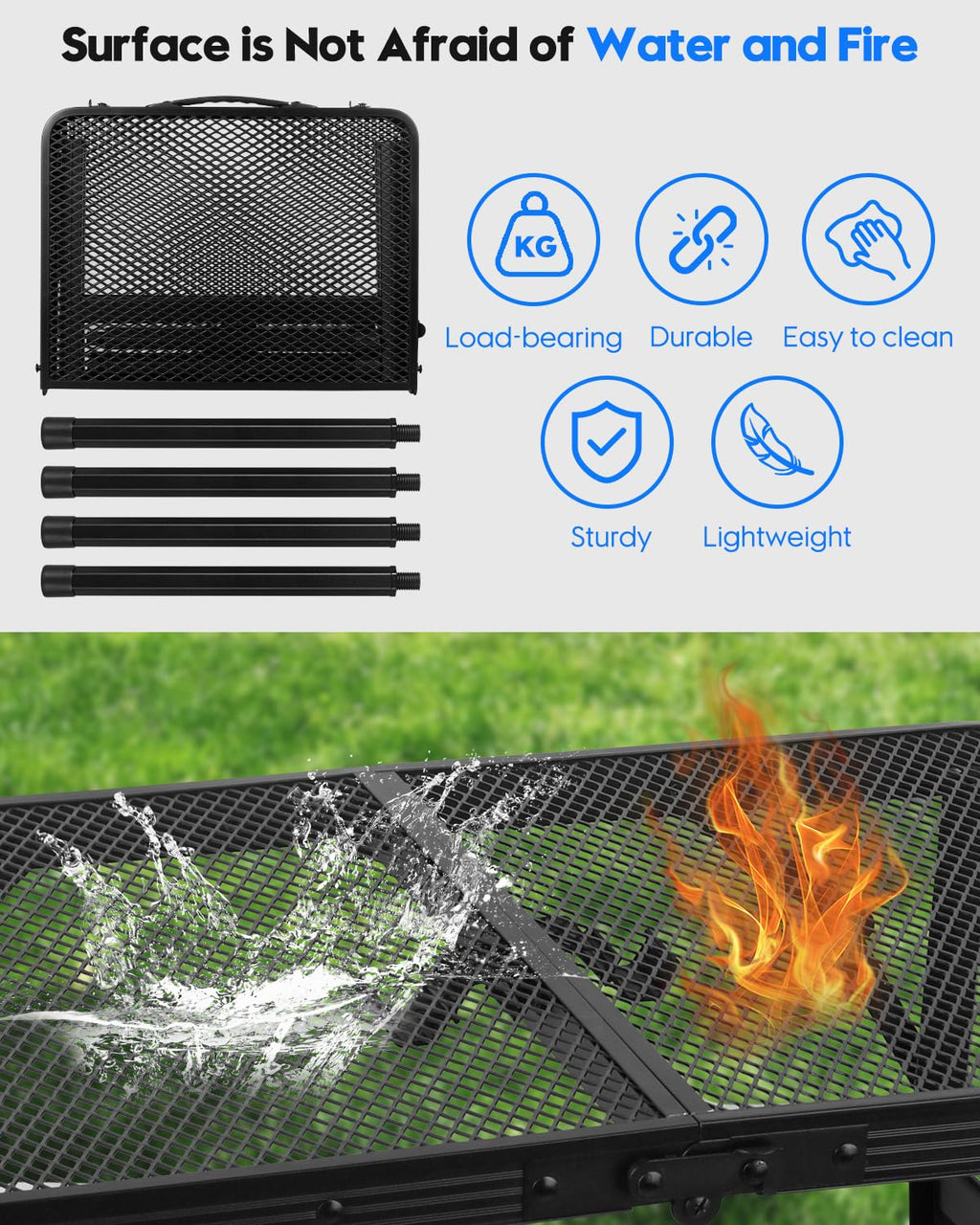 Folding Height Adjustable Aluminum Grill Table with Mesh Desktop and Mesh Bag, Black, 23.6×15.7 inch L458171