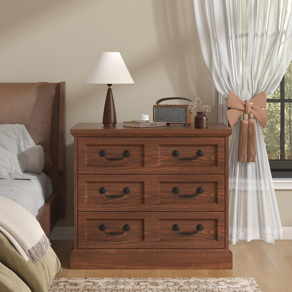Cherry Wood Nightstand with Charging Station Y968669