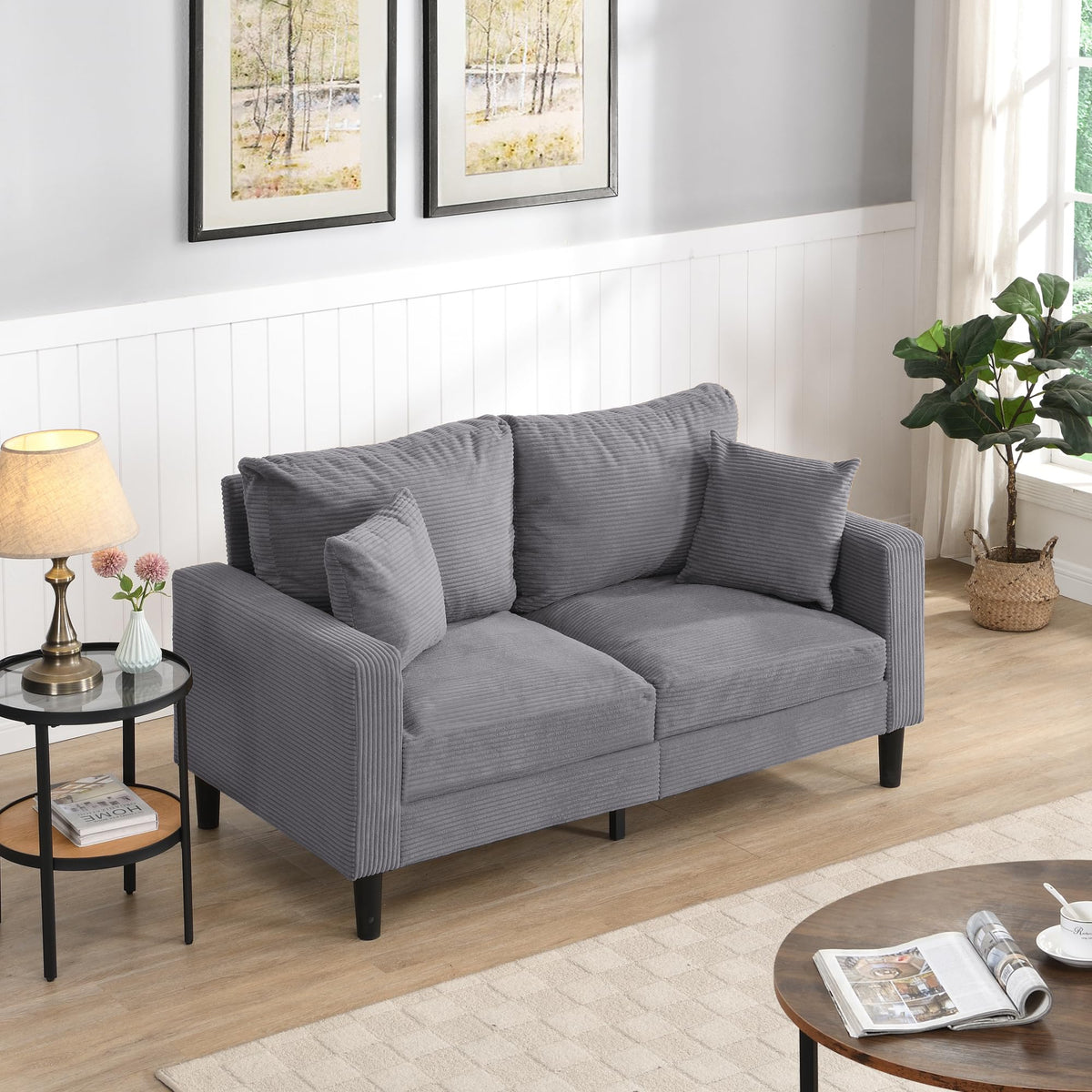 Light Gray Upholstered Loveseat Sofa F27322