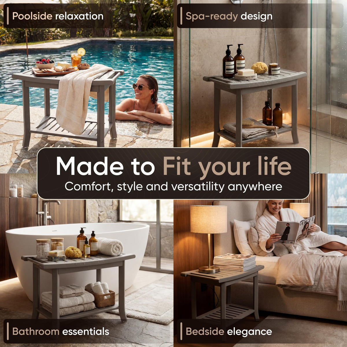 Teak Shower Bench with Storage Shelf C3146