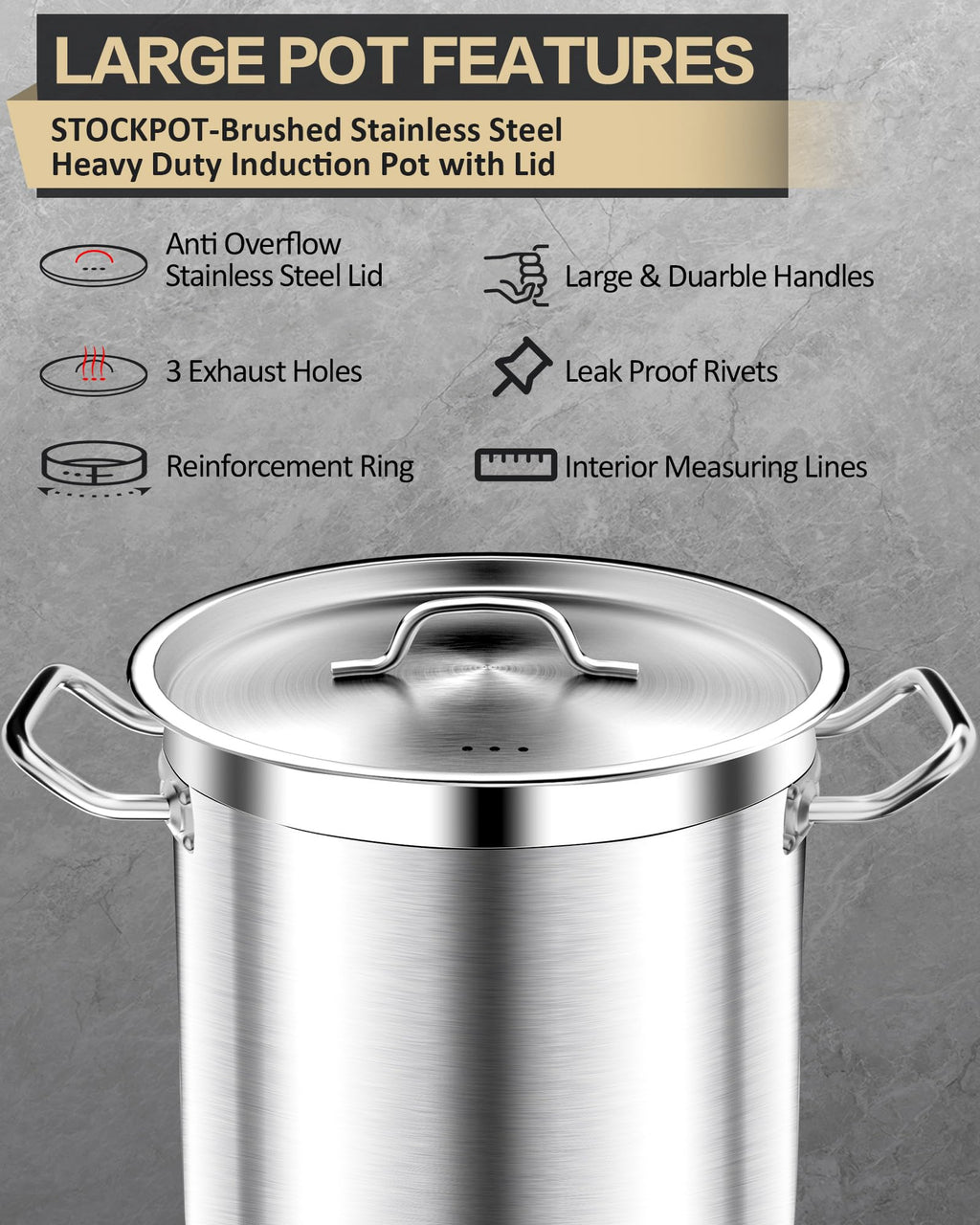 Large Stainless Steel Stockpot with Lid 40 Quart Z60347