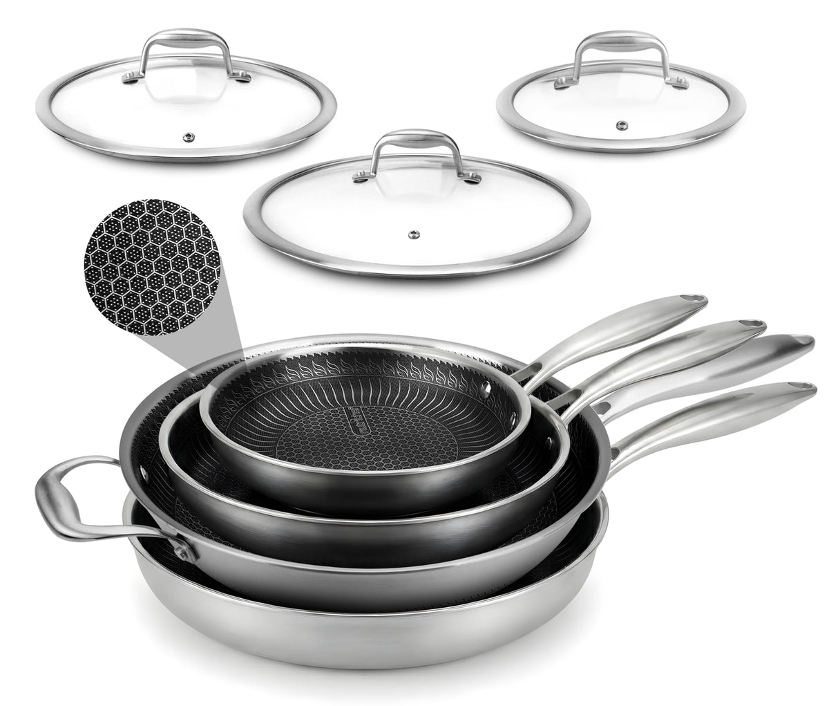 7-Piece Tri-Ply Stainless Steel Frying Pan Set & Wok U172357