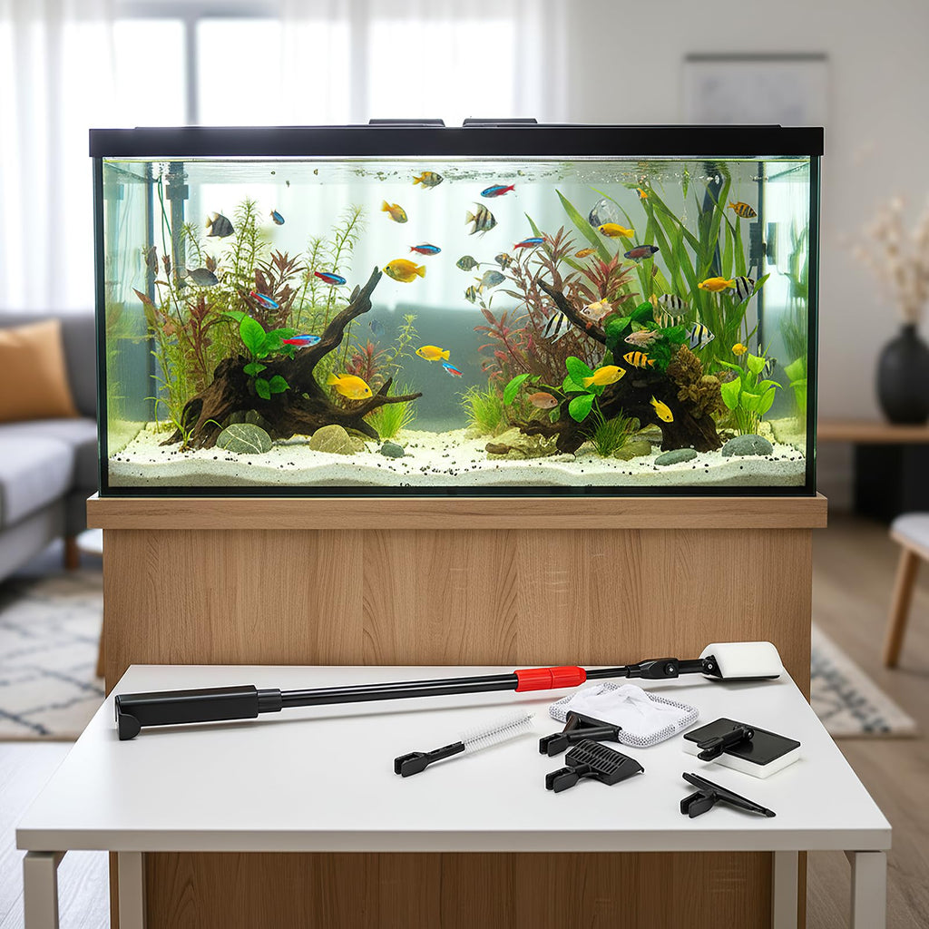 6 in 1 Aquarium Cleaning Tool Kit with Adjustable Telescopic Long Handle C991854