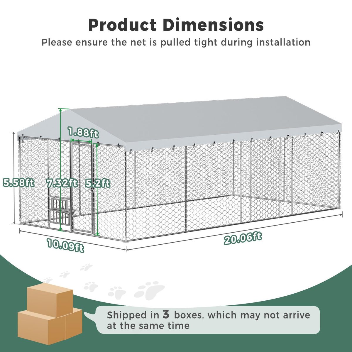 20×10×5.6FT Outdoor Dog Kennel with Bowls S6988