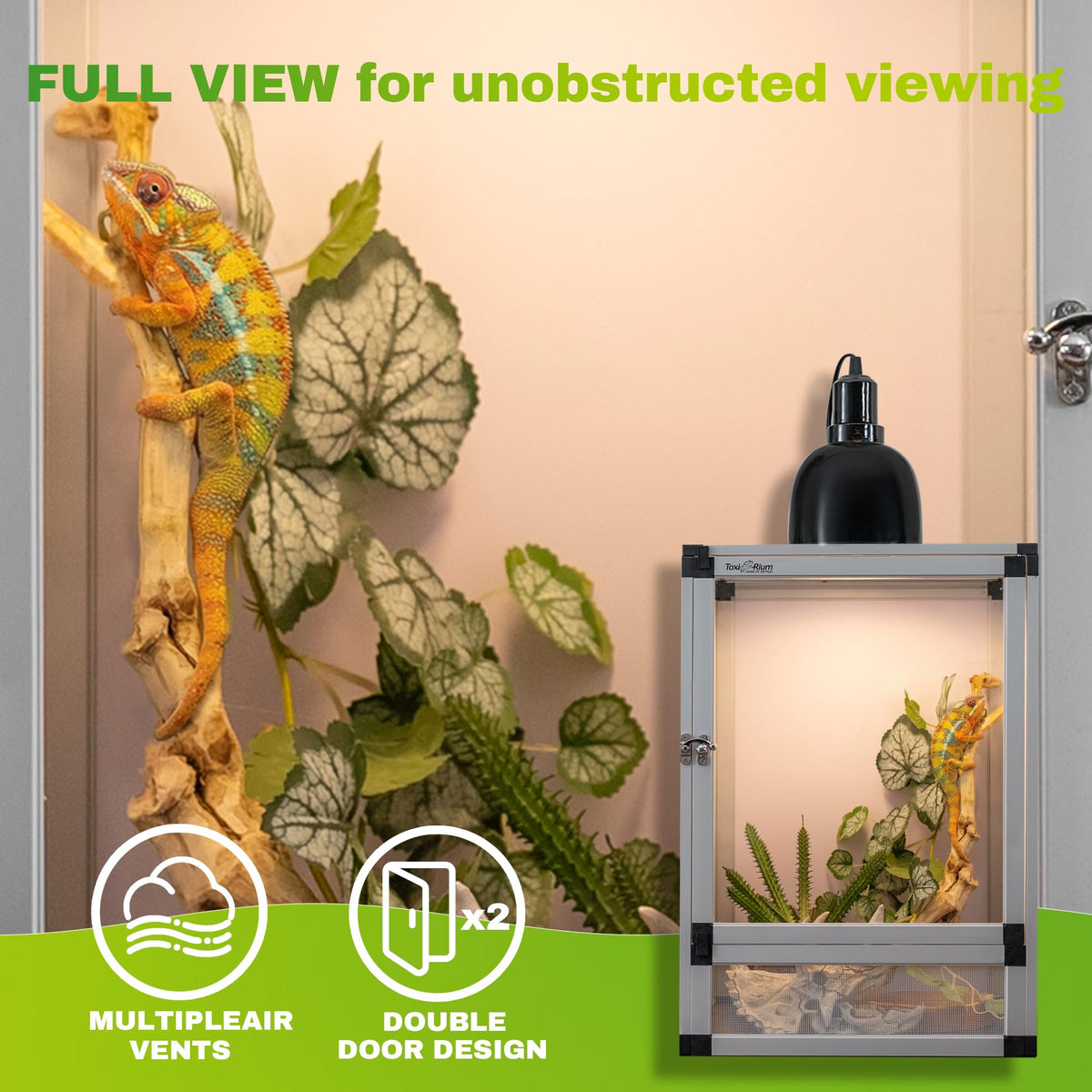 PVC Habitat Enclosure with Screen & Acrylic Doors, 12"x12"x18" Reptile Terrarium A89675