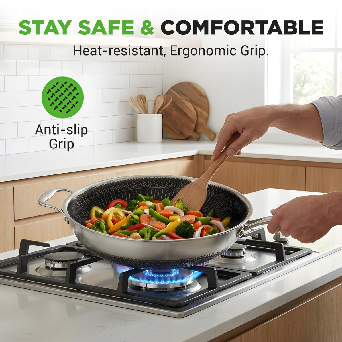 7-Piece Tri-Ply Stainless Steel Frying Pan Set & Wok U172357