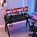 47 Inch Carbon Fiber Gaming Desk with Cup Holder and Headphone Hook D4535