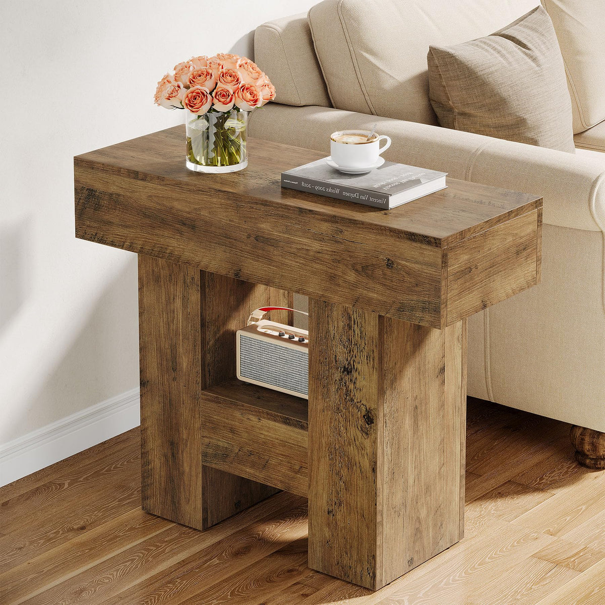 2-Tier Narrow Side Table with Storage Shelf M71208