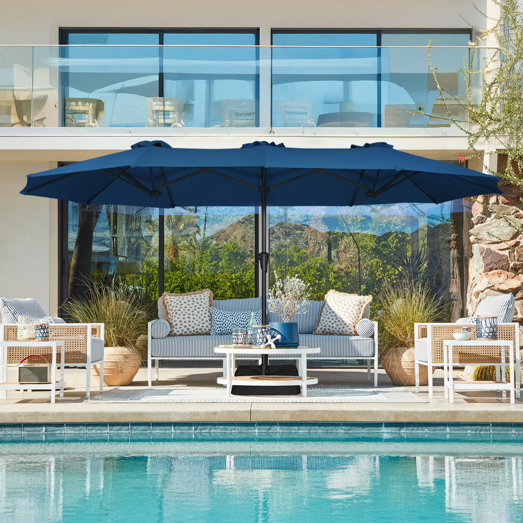 13FT Double Sided Navy Blue Patio Umbrella with Base H989660