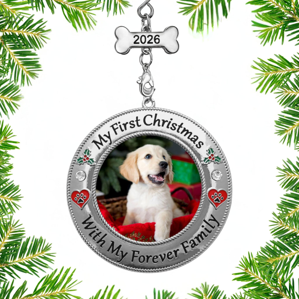Dog Photo Ornament with Red Heart, 3 Inch D2158