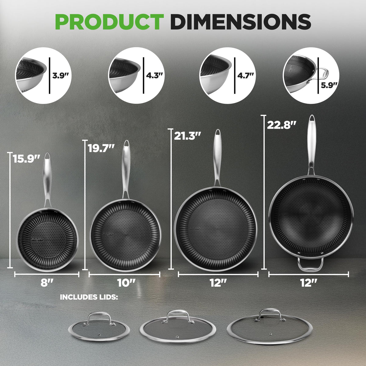7-Piece Tri-Ply Stainless Steel Frying Pan Set & Wok U172357