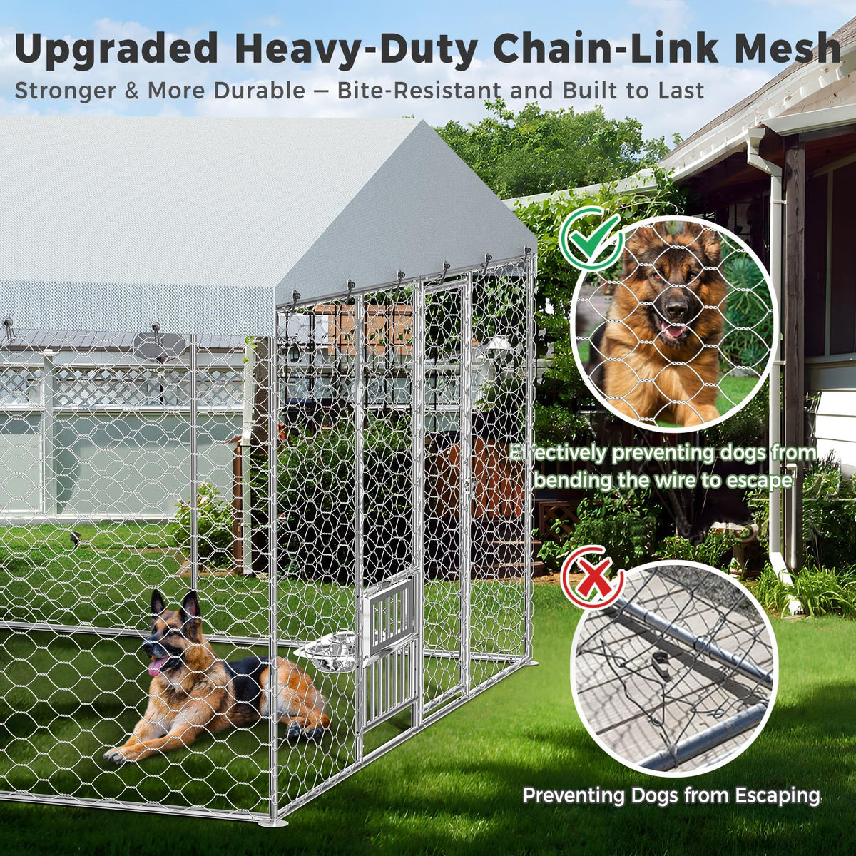 20×10×5.6FT Outdoor Dog Kennel with Bowls S6988