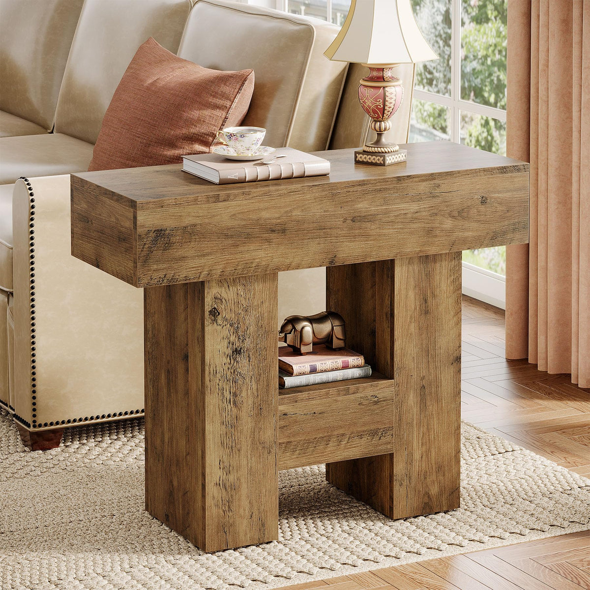 2-Tier Narrow Side Table with Storage Shelf M71208