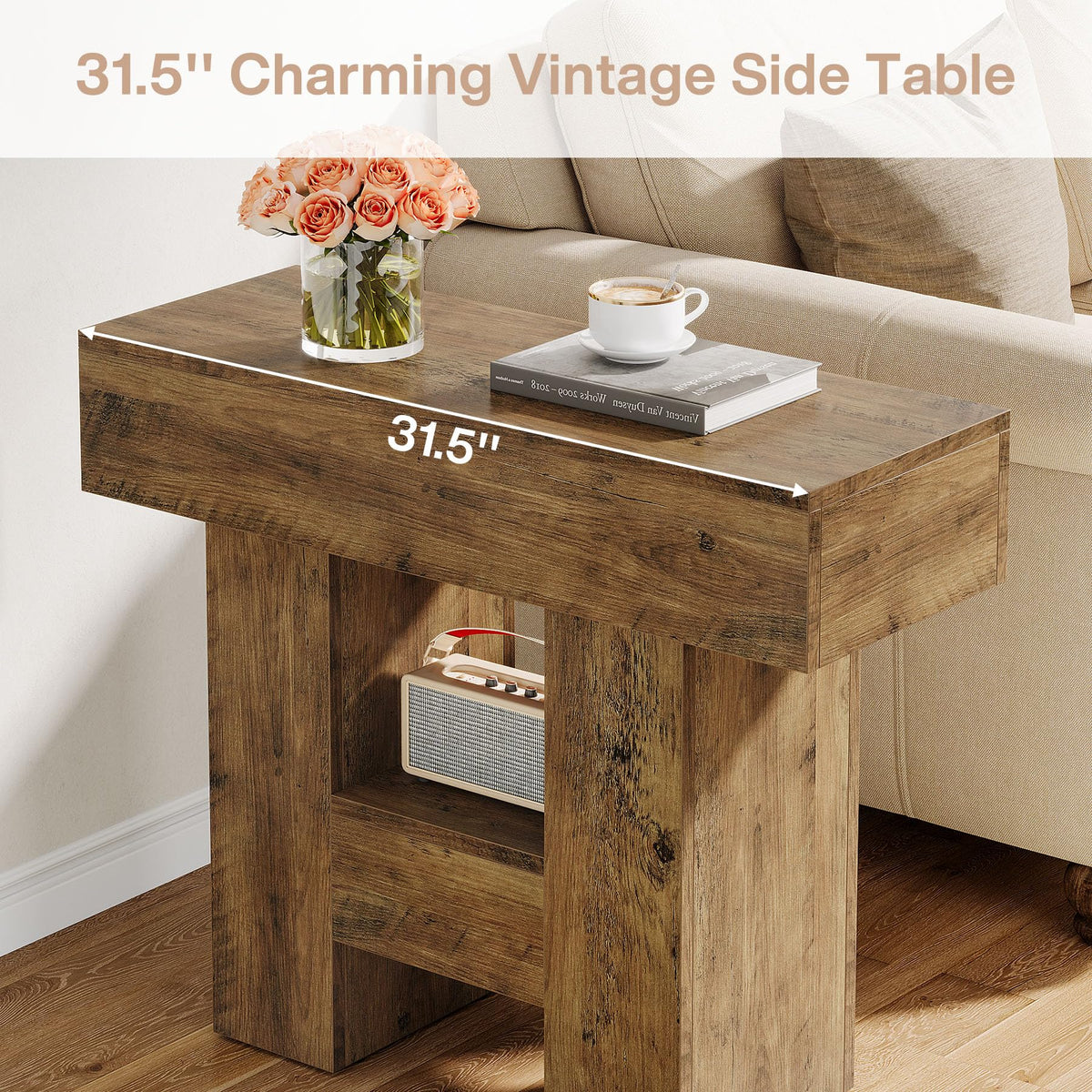 2-Tier Narrow Side Table with Storage Shelf M71208