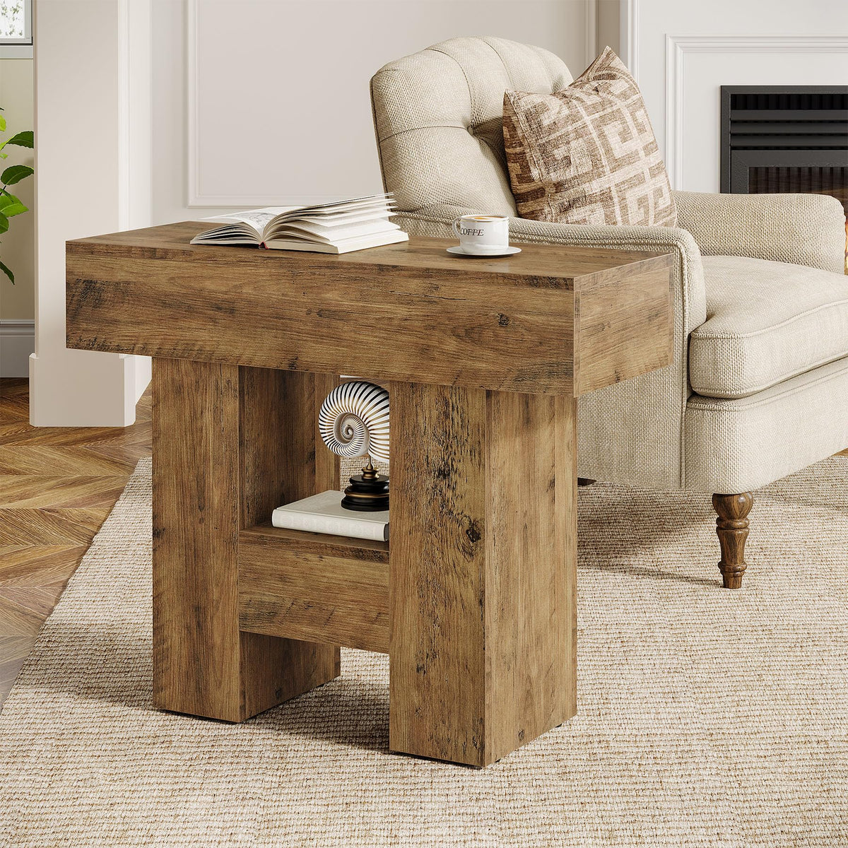 2-Tier Narrow Side Table with Storage Shelf M71208