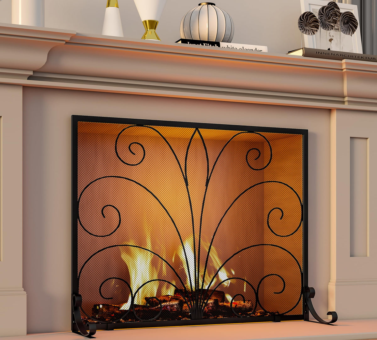 Wrought Iron Single Panel Fireplace Screen O716269