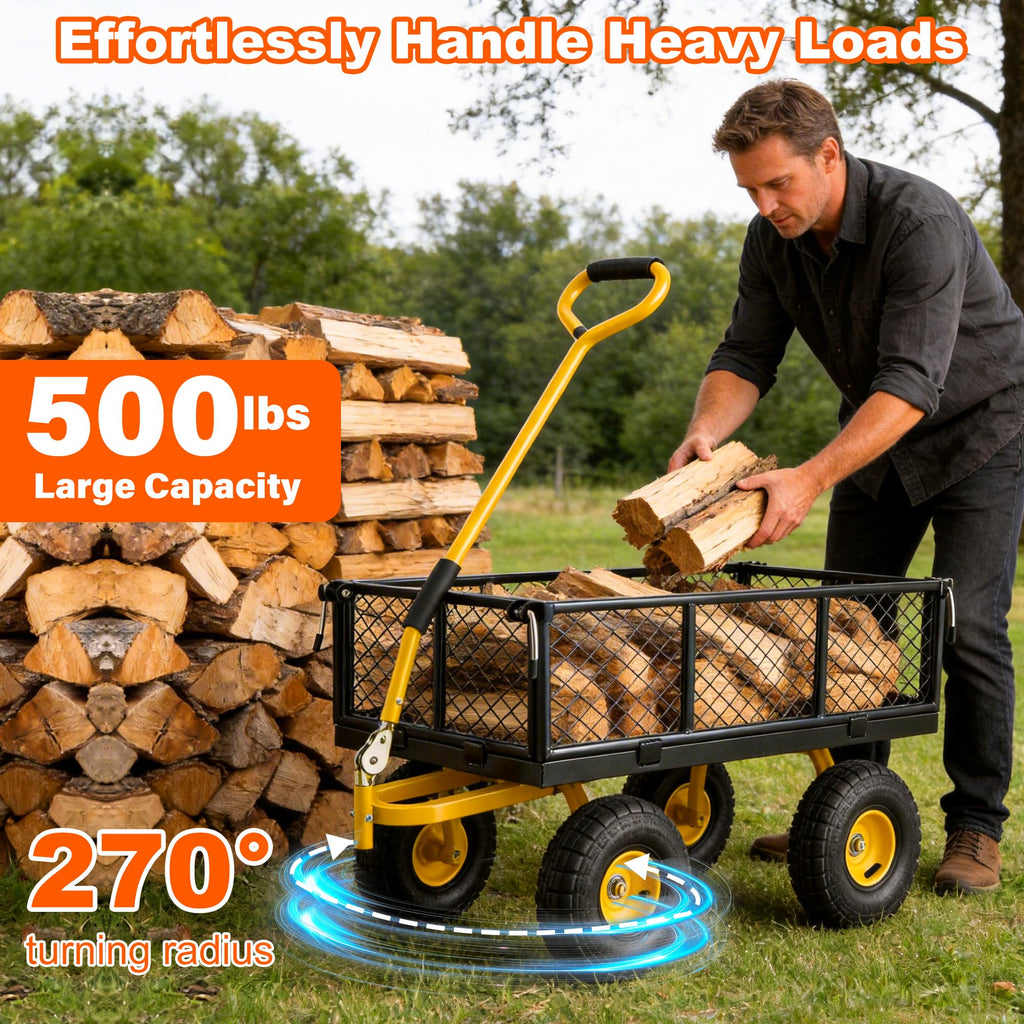 Heavy Duty Steel Garden Cart with Handle & 10" All Terrain Tires G265