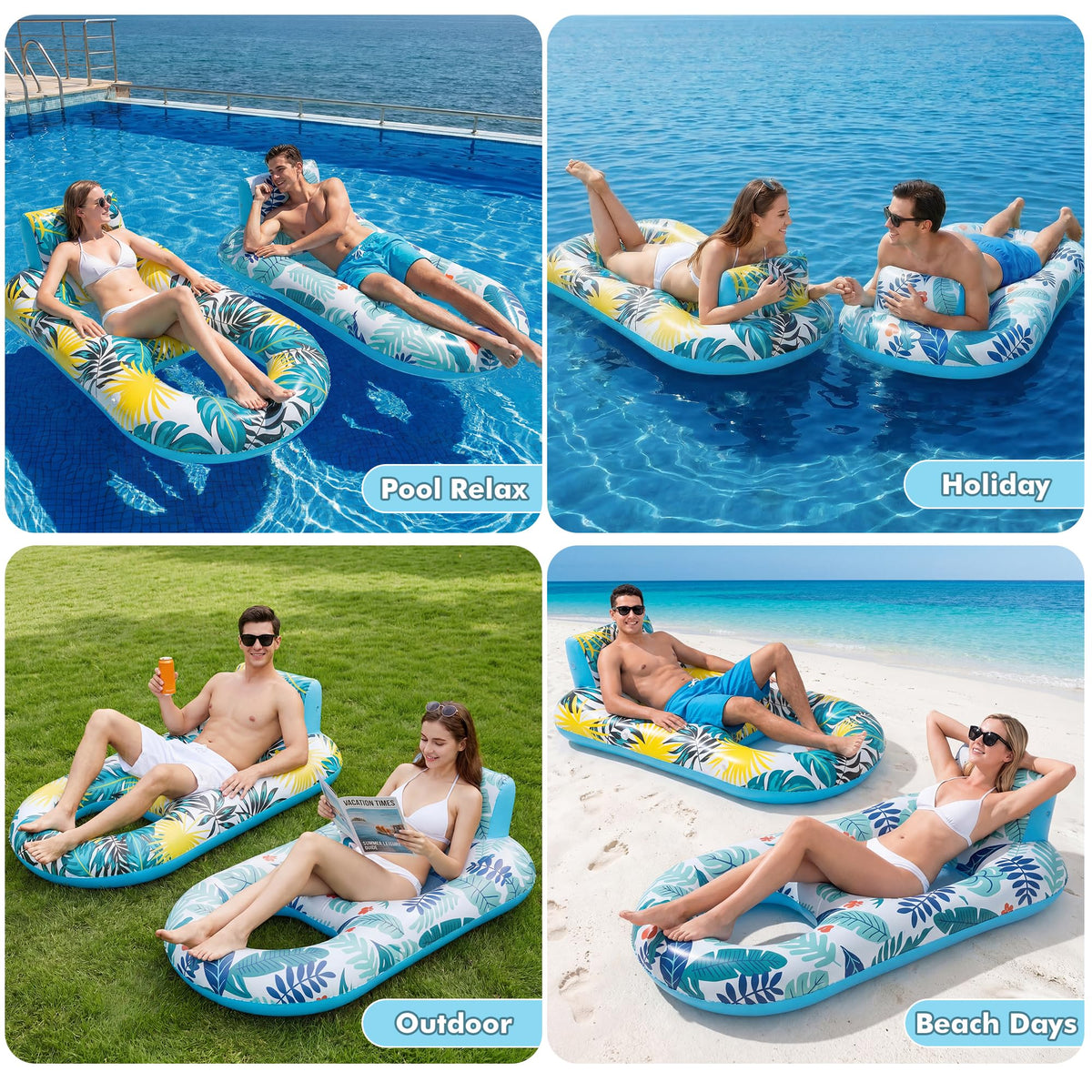 2 Pack Adult Pool Float Lounger with Cup Holders X23277
