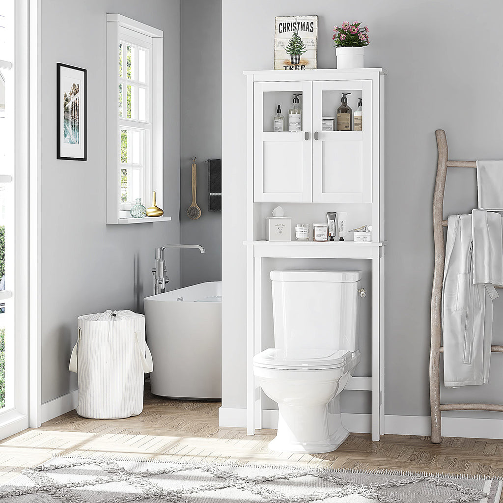 White Over the Toilet Storage Cabinet with Glass Doors C75761