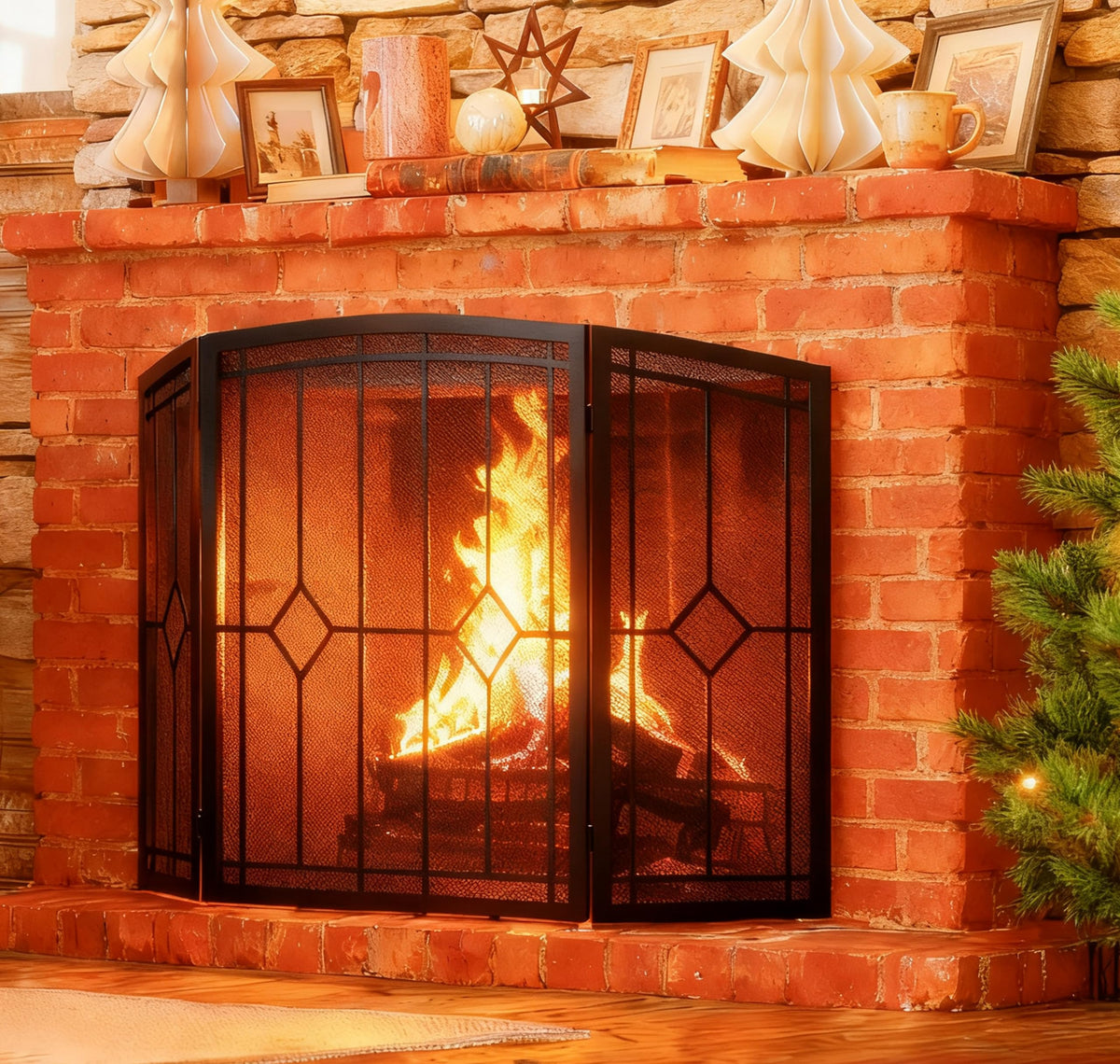 Wrought Iron Fireplace Screen 48"x30" Black Spark Guard E128694
