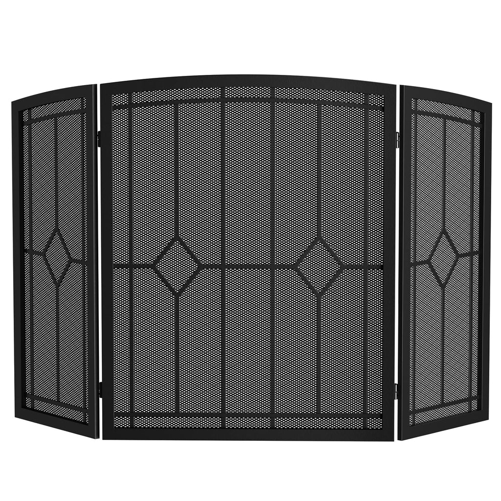 Wrought Iron Fireplace Screen 48"x30" Black Spark Guard E128694