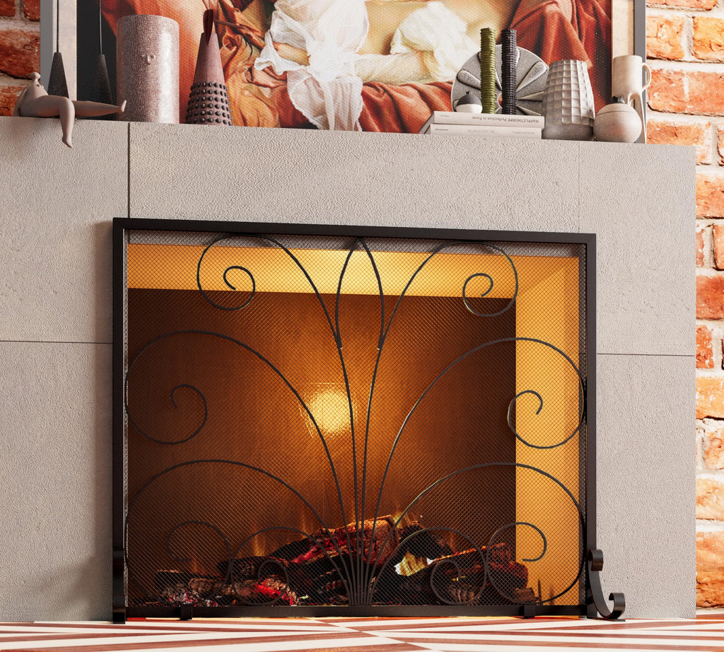 Wrought Iron Single Panel Fireplace Screen O716269