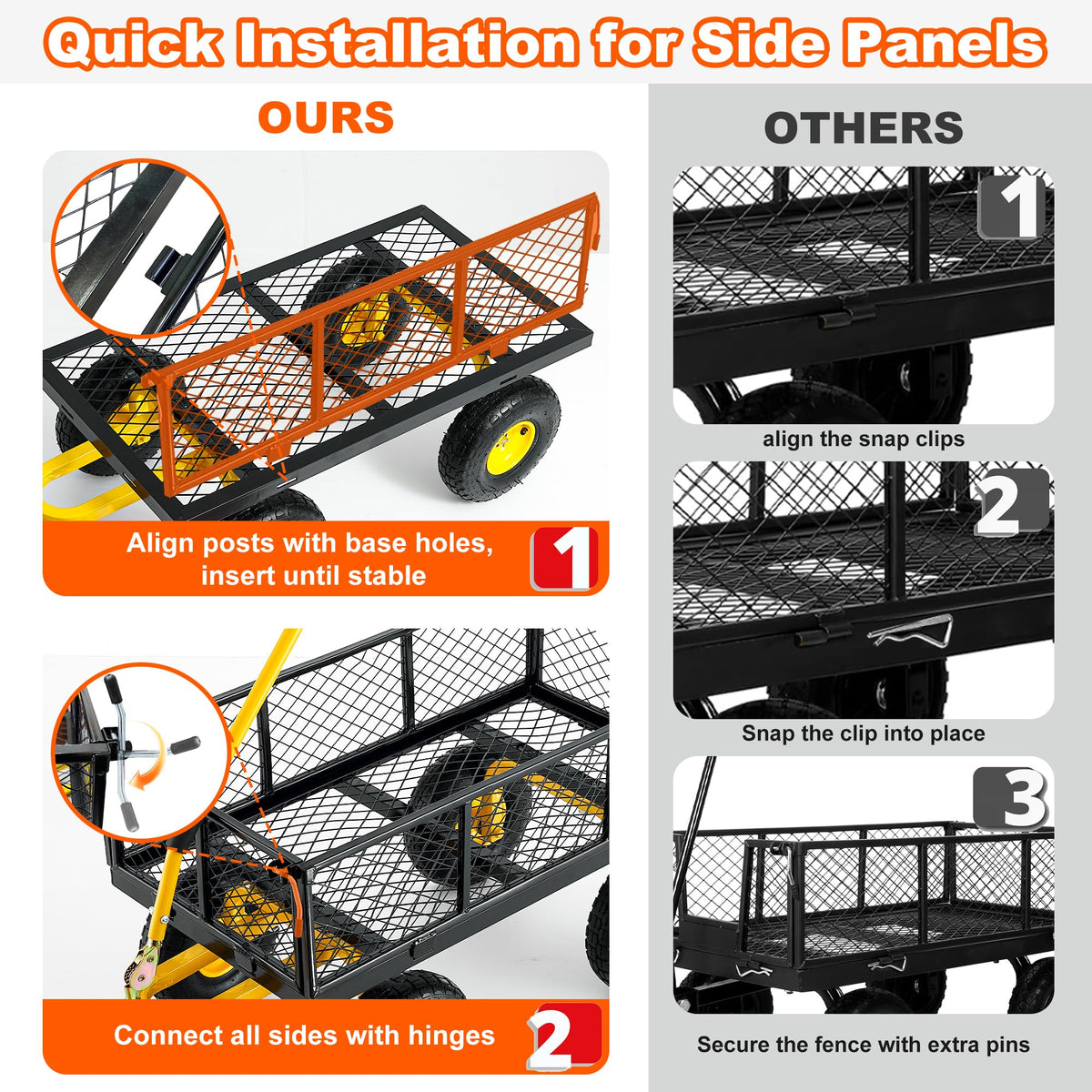 Heavy Duty Steel Garden Cart with Handle & 10" All Terrain Tires G265