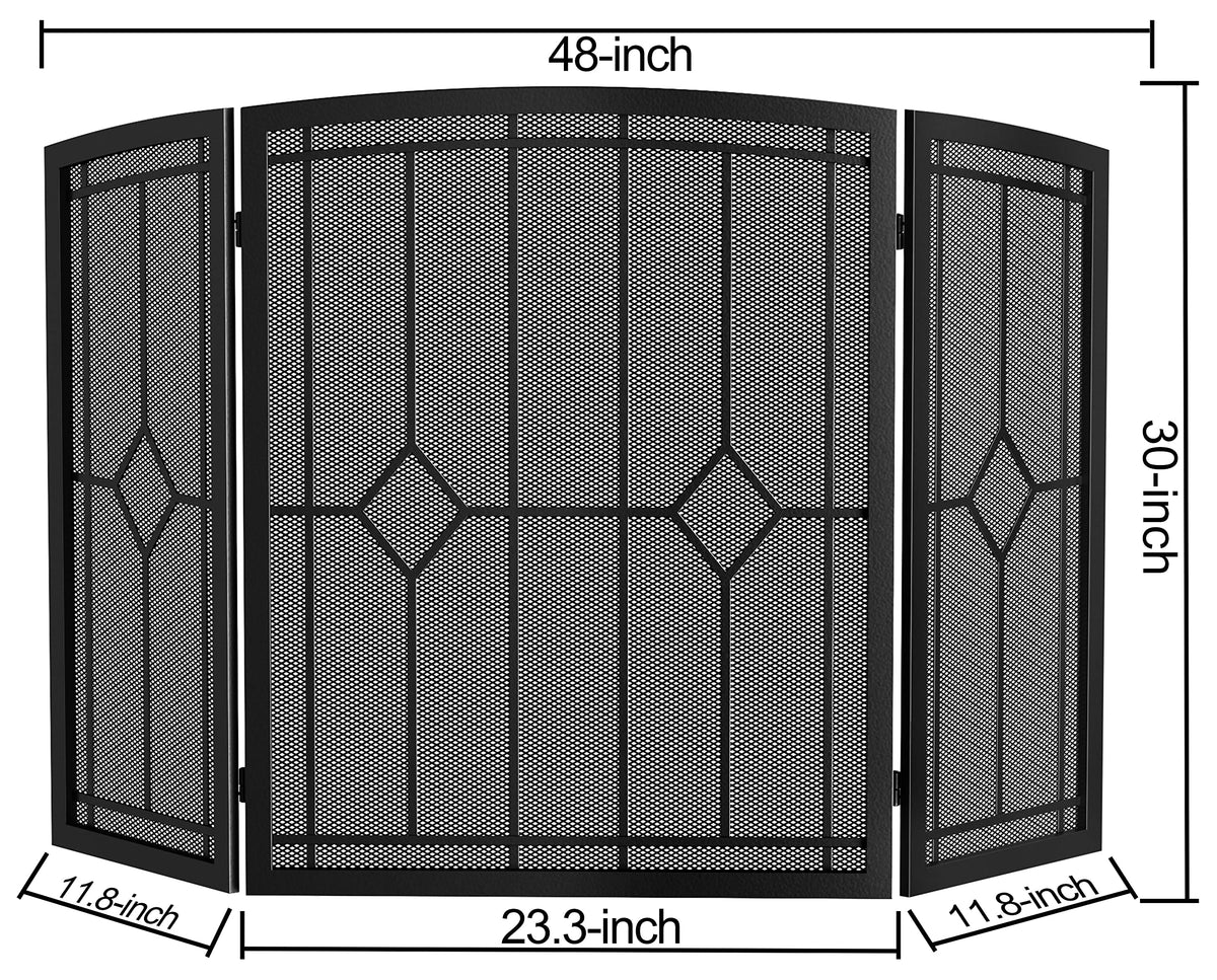 Wrought Iron Fireplace Screen 48"x30" Black Spark Guard E128694